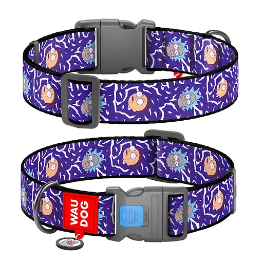 Ошейник для собак нейлоновый Waudog Nylon с QR-паспортом "Рик и Морти 2" пластиковый фастекс XXL Ш 35 мм Д 46-70