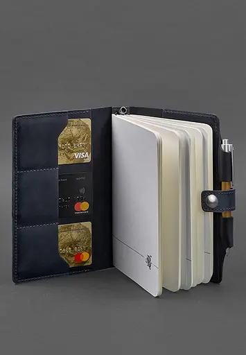 Шкіряний блокнот (Софт-бук) 4.0 темно-синій Crazy Horse - фото 4