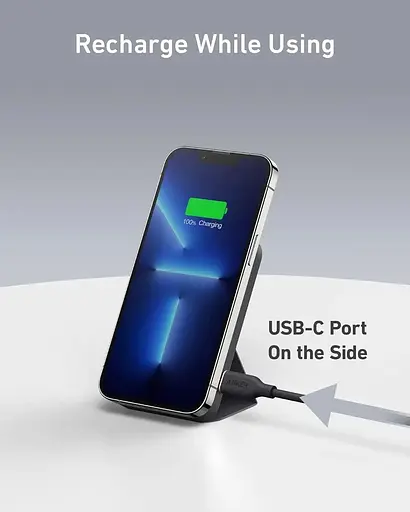 Магнітний павербанк Anker 622 MagGo 5000 mAh 12 W з бездротовою зарядкою та підставкою чорний - фото 3