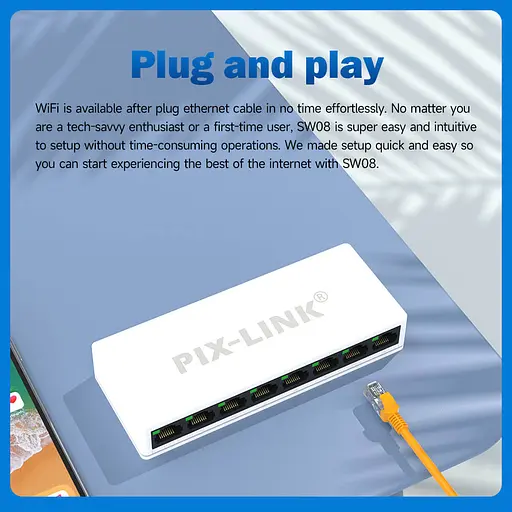 Мережевий комутатор на 8 портів PIX-LINK LV-SW08S портативний світч для інтернету White (18897) - фото 5
