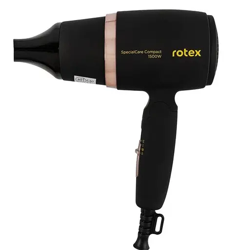 Складной мини-фен Rotex RFF156-B SpecialCare Compact, дорожный для сушки и укладки волос, компактный электрофен 1500 Вт, черный - фото 2