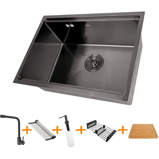 Комплект чорної мийки на кухню та змішувача Nett з нержавіючої сталі NB-5742 - фото 9