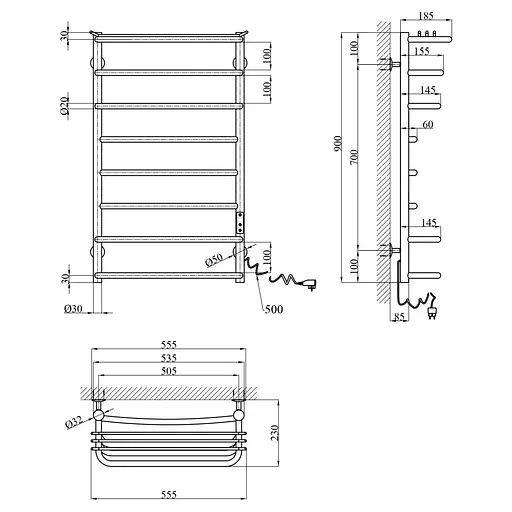 Полотенцесушитель электрический Kroner KRP Stern ER900x500-8 (CV036333) - фото 6
