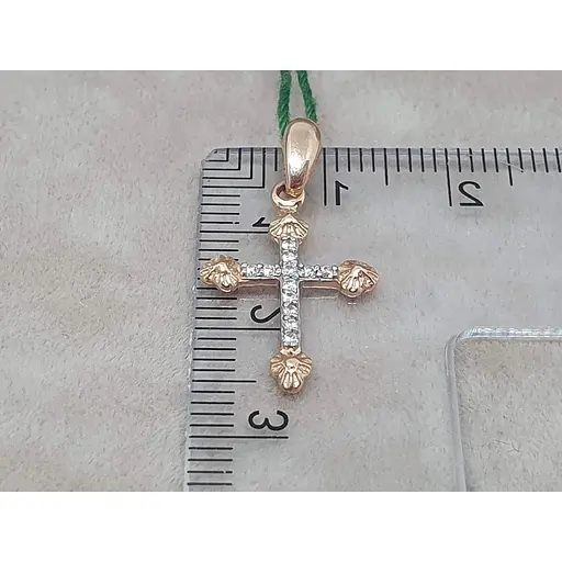 Золотий хрестик ЮЗ "Багет" з діамантами. 3996 - фото 3