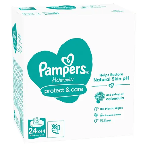 Уцінка. Дитячі вологі серветки Pampers Harmonie Calendula 1056 шт. (24 уп. по 44 шт.) - фото 3