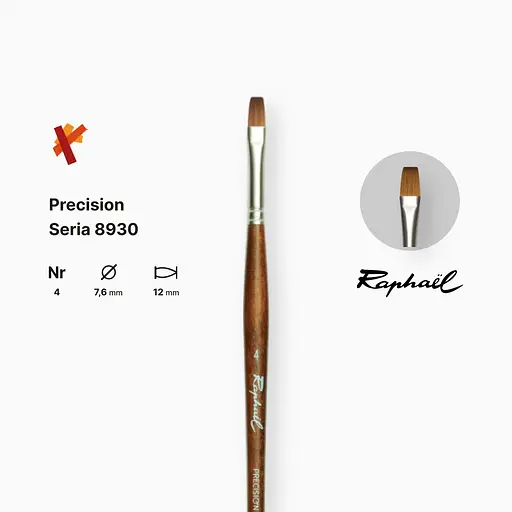Кисть синтетика плоская Raphael Precision, №4, для акрила и масла, длинная ручка - фото 2
