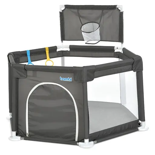 Дитячий манеж MR 1340-G, сірий, з баскетбольним кільцем