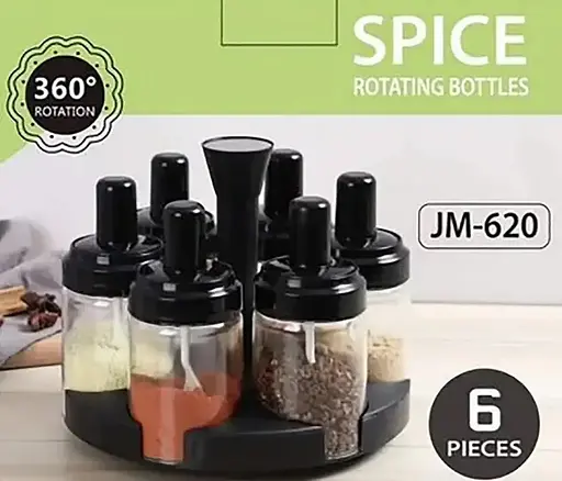 Набор для специй на подставке Spice rotating bottles JM-620 6 баночек Черный - фото 6