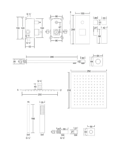 Душова система прихованого монтажу Corsan Adour хром + BOX Z01MCH, Хром - фото 2