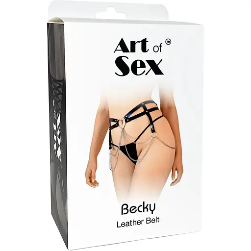 Шкіряний пояс декорований ланцюжками Art of Sex - Becky, розмір L-2XL, колір Чорний - фото 5