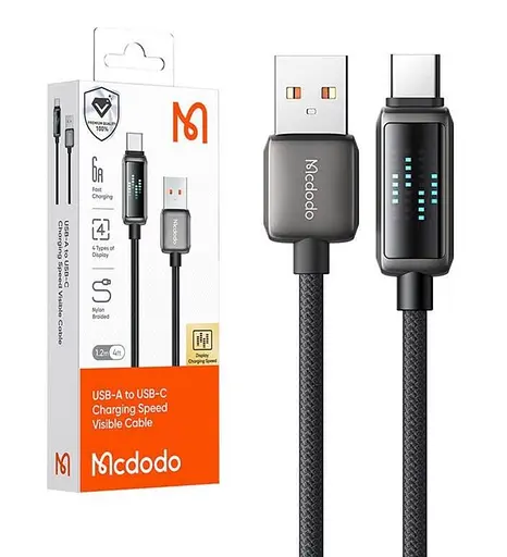 Кабель Mcdodo LED Display USB-A to USB-C 6A Data Cable 1,2 м Черный - фото 3