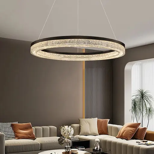 Чорна кільцева люстра з епоксидною смолою 80 см Line F Арт. MJ317-800 BK+CL - фото 1