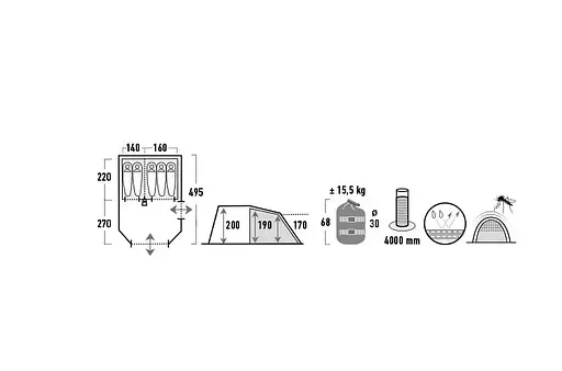 Намет п'ятимісний High Peak Bozen 5.0 Light Grey/Dark Grey/Green (11836) 928666 - фото 6