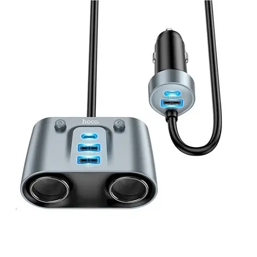 Автомобильный зарядный – разветвитель HOCO Z51 Establisher 2-in-1 cigarette lighter 147W - фото 3