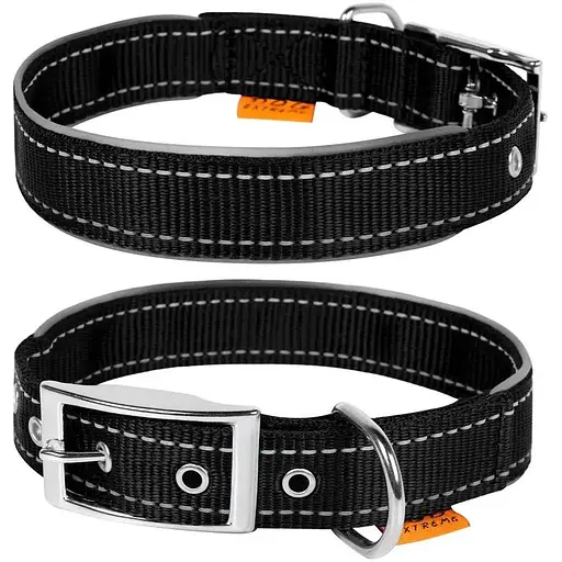 Ошейник для собак Dog Extreme из нейлона двойной со светоотражающей вставкой ширина 20 мм длина 30-40 см черный - фото 1
