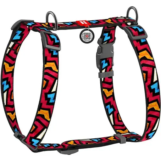 Шлея для собак Waudog Nylon анатомічна H-подібна з QR-паспортом, малюнок "Графіті", пластиковий фастекс, М