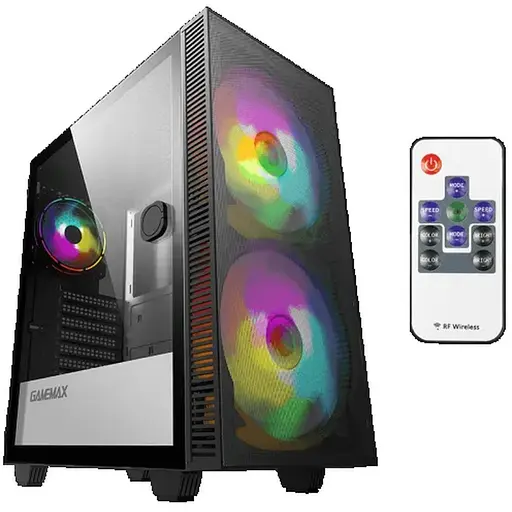 Корпус GameMax Aero Black, без БЖ, Mid Tower, ATX / Micro ATX / Mini ITX, 1хUSB 3.0, 1хUSB 2.0, 1x120 мм ARGB Fan, 2x200 мм ARGB Fan, 360x210x440 мм, 0.5 мм, 5.5 кг