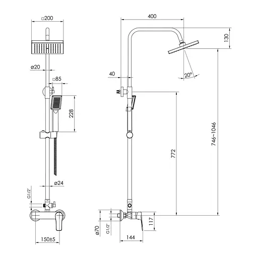Душова система Imprese Vite t03007401AB, Хром - фото 2