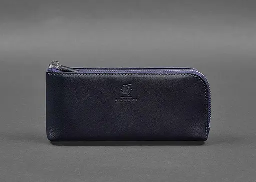 Кожаный портмоне-купюрник на молнии 14.0 синий - фото 1