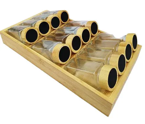 Набір скляних баночок для спецій Vittora VT-8902-12 органайзер 12 баночок 120 мл з дерев'яною поличкою - фото 1