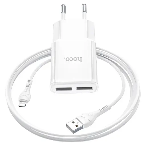 МЗП Hoco C88A Star round 2.4A (2USB-A) + кабель USB to Lightning Білий - фото 3