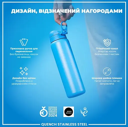 Пляшка для води ION8 металева 1200 мл Stainless Steel Blue (I8SS1000BLU) - фото 4