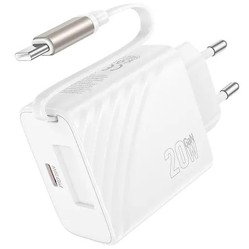 МЗП Hoco N57 Full PD20W with retractable cable Type-C (2USB-C) White - фото 4