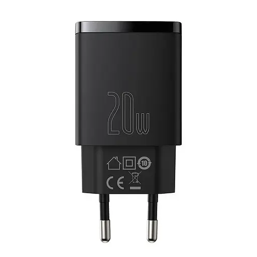 Адаптер сетевой BASEUS Compact Quick Charger 1USB/1TYPE-C, QC/PD, 20W, 3A| (CCXJ-B02) - фото 1