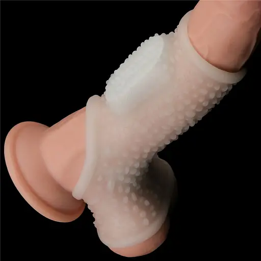 Насадка на пенис Lovetoy Vibrating Drip Knights Ring with Scrotum Sleeve 13 см белый - фото 3