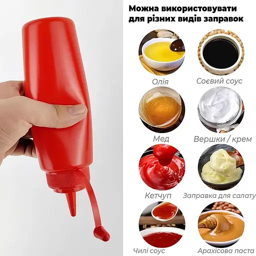 Набор пластиковых многоразовых бутылочек для экономного дозирования соусов кетчупа майонеза горчицы объемом 350 мл Разные цвета 87983 - фото 2