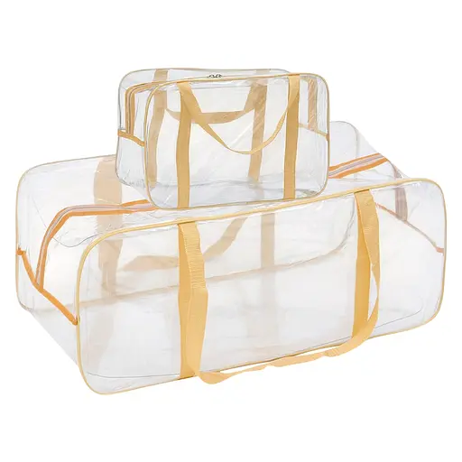 Набор прозрачных сумок в роддом: размер S 30х20х15 см + размер XL 60х25х30 см (бежевые) - фото 1