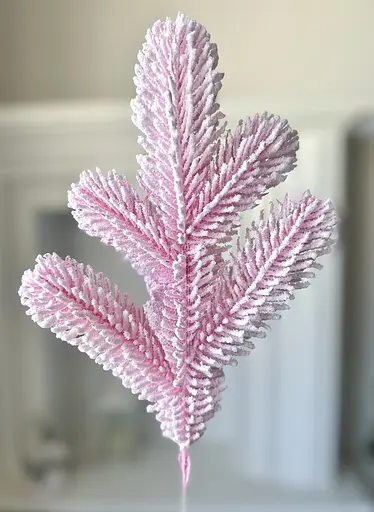 Гілка хвойна лита Hvoya Lux Marshmallow Pink рожева засніжена 33 см 150 шт. - фото 2