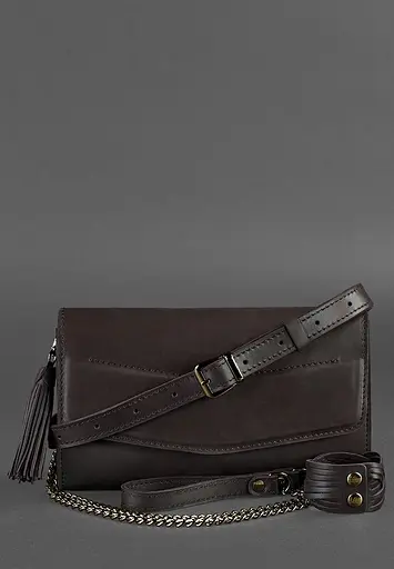 Жіноча шкіряна сумка Еліс темно-коричнева Краст - фото 4