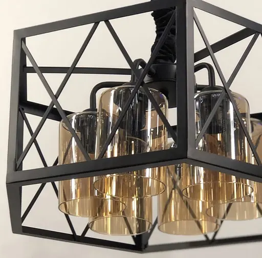 Люстра Loft на 6 ламп в чорному корпусі Line.F Колір плафона Янтарний - фото 5