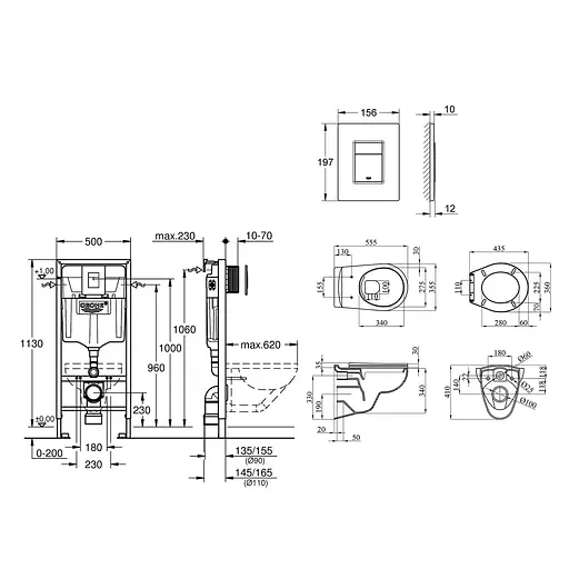 Комплект 4 в 1: Инсталляция Grohe Rapid SL 3 в 1 38772001 + Унитаз безободочный Kroner A534UF Rimless с сиденьем Slim Duroplast / Soft-close / Quick relase (38772A534UF) - фото 2