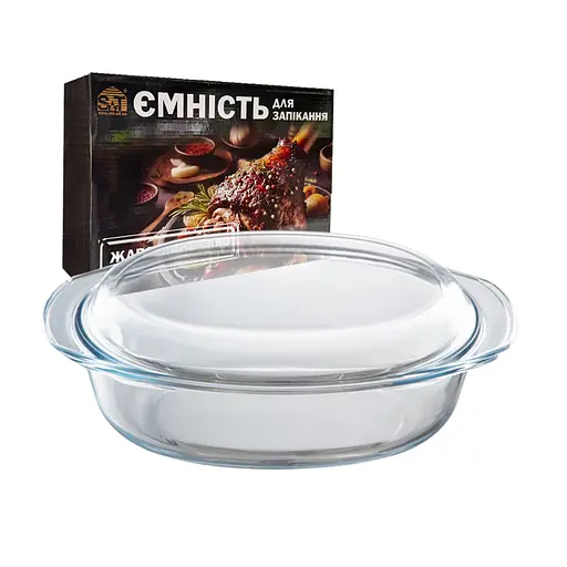 Противень овальный форма из жаропрочного стекла для запекания с крышкой и ручками 32×23 см 3.5 л S&T Прозрачный 88261 - фото 2