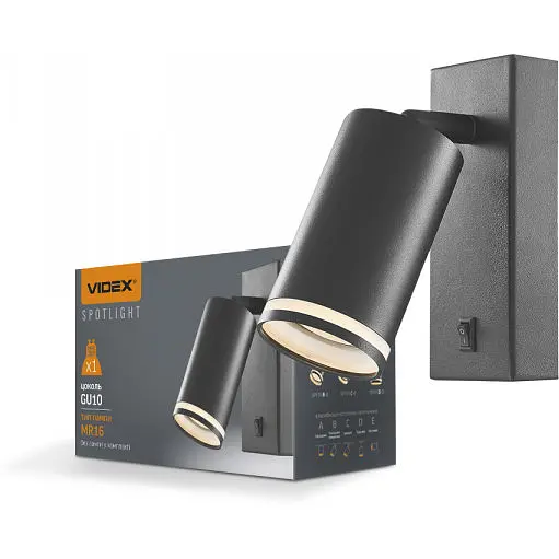 Світильник Videx під лампу GU10 SPF05E настінний з кнопкою чорний - фото 1