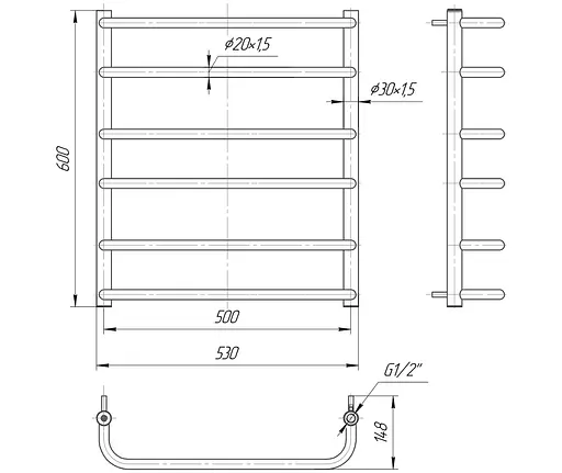 Водяна рушникосушка Mario Стандарт 600x530/500, Хром - фото 2