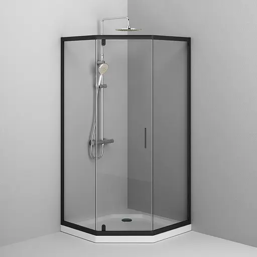 Душевая кабина Am.Pm Gem 5-corner Pivot 90x90 см без поддона black W90UG-405-090BT, прозрачный, черный - фото 3