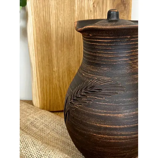 Кувшин 2.5 литра керамический (глиняный) резной с ручкой Колосок - фото 7