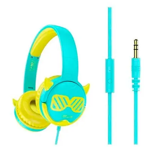 Наушники Celebrat детские проводные A25 3.5 мм складные голубо-желтые - фото 3