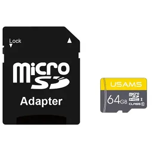 Карта памяти Usams US-ZB119 (TF High Speed ​​Card) microSDHC Class 10, 64GB с адаптером Yellow