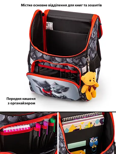 Ортопедичний шкільний рюкзак (ранець) School Standard для хлопчика 570 гр 14,5 літрів Сірий з червоним - фото 3