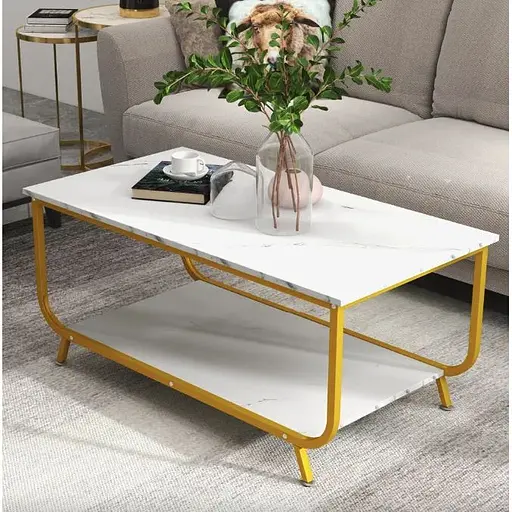 Журнальный стол Costway Marble двухъярусный белый - фото 3