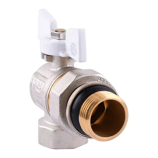 Кран кульовий кутовий з американкою Q Professional QP004 PN40 1″ антипротікання, Білий метелик - фото 2