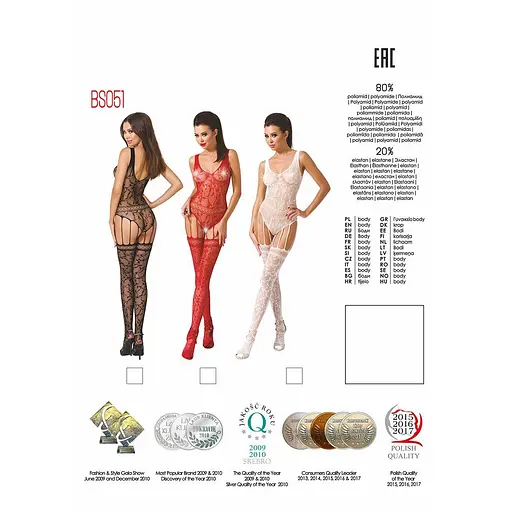 Бодистокинг Passion BS051 комбинезон имитация чулок и боди S/M/L red - фото 5