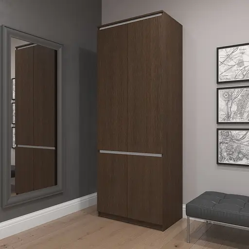 Шкаф для одежды Vays R-10 Венге Темный-Белые планки, с полками и штангой, без ручек, ЛДСП, 80×50×211 см - для спальни, гостиной, прихожей