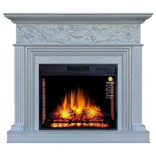Каминокомплект ArtiFlame RESIDENCE AF28S БЕЛЫЙ ДУБ БЬЯНКО, ПАТИНА СЕРЕБРО