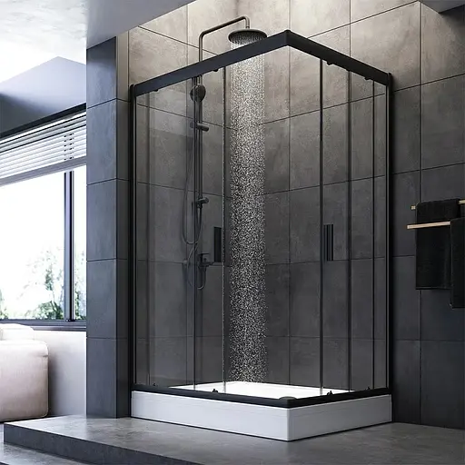 Душевая кабина Am.Pm Gem Twin Slide 120x80 см стекло прозрачное black matt W90UG-404-120290-BT, Черный матовый, Универсальная, прозрачная - фото 3