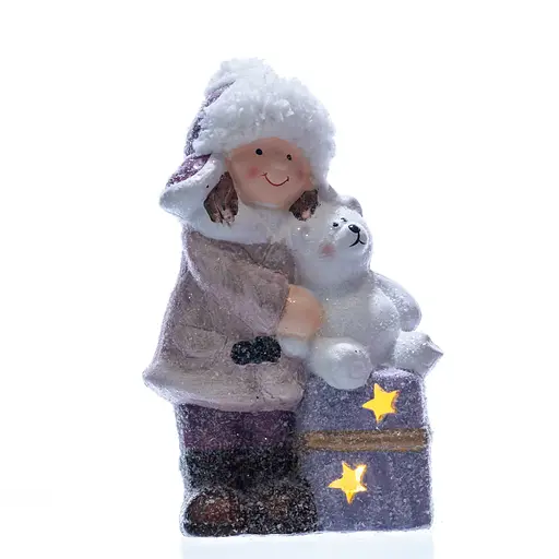 Новорічна фігурка з підсвіткою Дівчинка з ведмежам із фарфору 12×7×20 (см) новорічний декор Yiwu CR-5-5